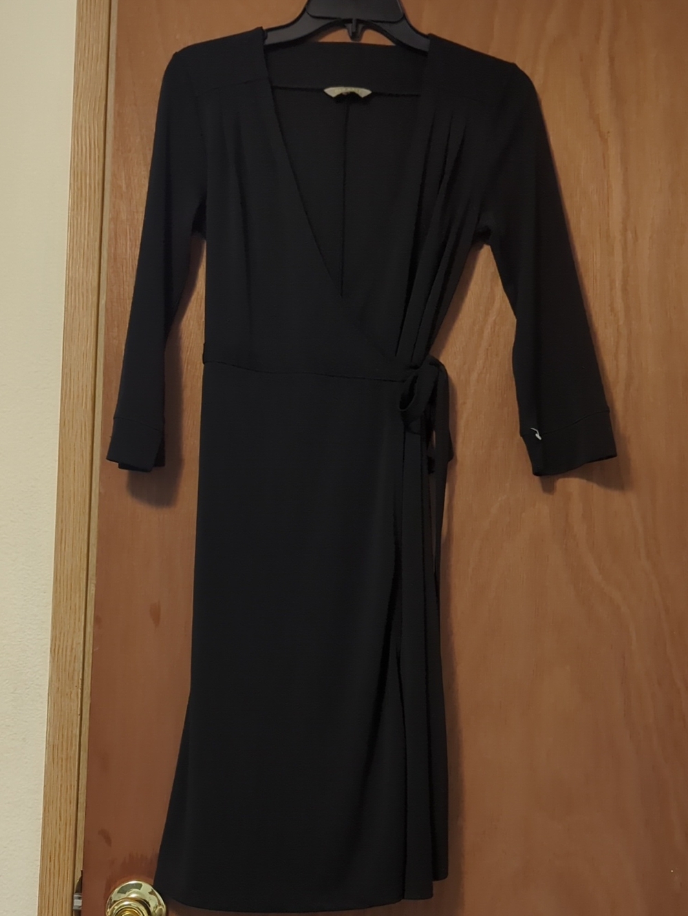 Women's Black Midi Wrap Dress with V-Neck
